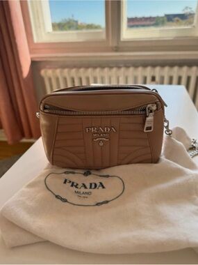 Prada Beige Quilted Leather Crossbody Bag with Silver Hardware
